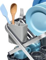 OXO Good Grips Aluminum Fold Flat Dish Drying Rack, 2-Tier, with Drainboard, for Kitchen Counter, Collapsible - Image 10