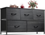 WLIVE Dresser for Bedroom with 5 Drawers, Wide Chest of Drawers, Fabric Dresser, Storage Organizer Unit with Fabric Bins for Closet, Living Room, Hallway, Charcoal Black Wood Grain Print - Image 2