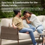 EAST OAK Life Chatter Outdoor Patio Furniture | Outdoor Sofa 3 Seats with Waterproof Thick Cushions | Deep Seating Modern Patio Sofa for Garden, Porch, Balcony & Backyard | Chestnut & Apricot - Image 7