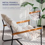 MAXYOYO Modern Accent Chair, Comfy Living Room Chair with Metal Frame Wooden Armrest, Upholstered Armchair with Soft Cushion for Bedroom Balcony Lounge Reading Room, Beige - Image 8