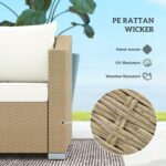 Outsunny 3 Seater Patio Sofa, Wicker Sofa with Cushions, Outdoor Furniture Rattan Couch with 2 Throw Pillows, Deep Seating, for Garden, Backyard, Porch, Cream White - Image 5
