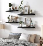 Wood Floating Shelves for Wall Decor, Rustic Wall Shelves for Bedroom Bathroom Kitchen Living Room, Set of 6 Black - Image 6