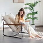 MAXYOYO Modern Accent Chair, Comfy Living Room Chair with Metal Frame Wooden Armrest, Upholstered Armchair with Soft Cushion for Bedroom Balcony Lounge Reading Room, Beige - Image 4