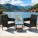 FDW Wicker Outdoor Furniture Patio Furniture Set of 3 Rattan Patio Chairs Outdoor Chairs Patio Conversation Set with Coffee Table for Yard Backyard Lawn Porch Poolside Balcony,Black - Image 3