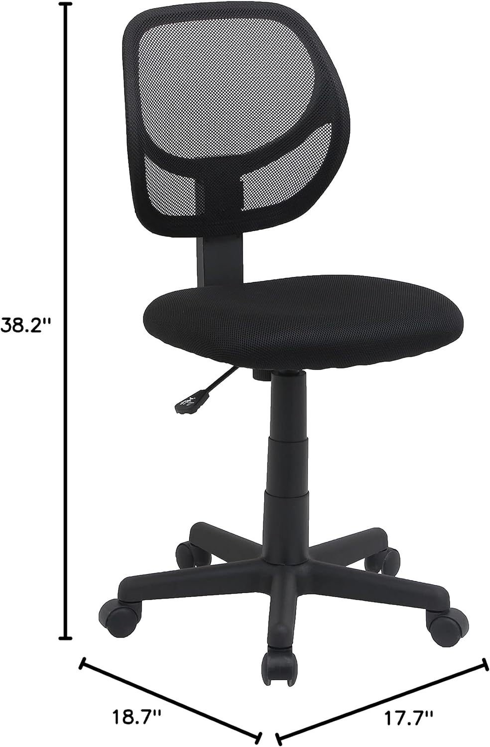 81bfJ8t4TsL._AC_SL1500_.jpg Amazon Basics Rolling Desk Chair, Adjustable, Low Back, Padded Seat, Breathable Mesh, Swivel, Black, 21.25" D x 22.5" W x 38" H - Image 9