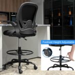 Primy Drafting Chair Tall Office Chair with Flip-up Armrests Executive Ergonomic Computer Standing Desk Chair with Lumbar Support and Adjustable Footrest Ring (Black) - Image 7