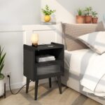 Nightstand with Charging Station, Bedside Tables, End Table Side Table with 2 Tiers Storage Space, for Bedroom, Living Room, Black CAMLBZ07BE - Image 6