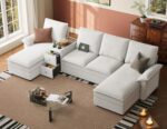 LINSY HOME Modular Sectional Couches, 115" U Shaped Cloud Sofa with Versatile Console, Chenille 4-Seat Sofa Set for Living Room, Apartment, Office, Beige - Image 2