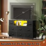 WLIVE Black TV Stand for 45, 50, 55 inch TV, Entertainment Center with LED Lights & Charging Station, TV Media Console Table with 8 Fabric Drawers and Open Shelves for Living Room, Hallway, Wood Top - Image 7