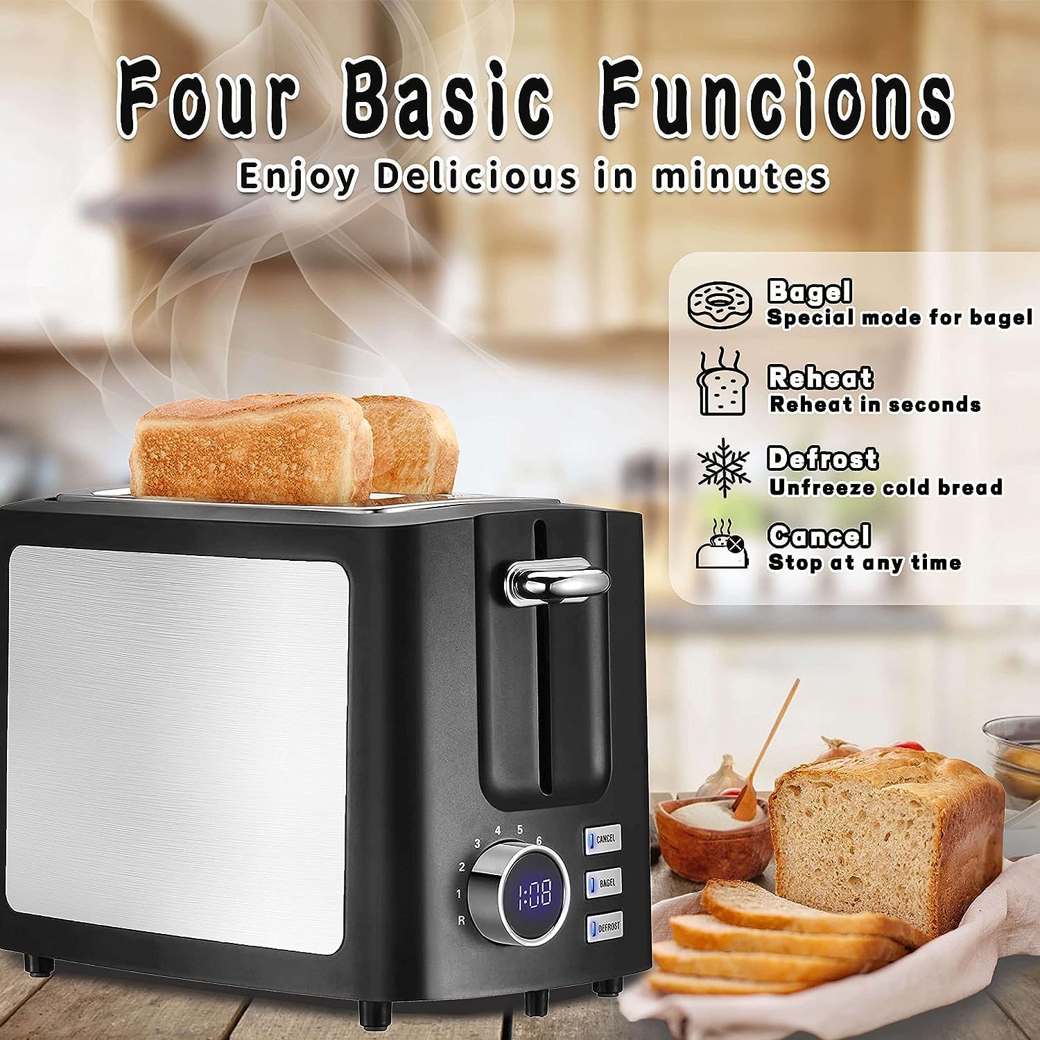 81e7hAXh2KL._AC_SL1500_.jpg Toaster 2 Slice Wide Slot Toaster Best Rated Prime Displav Smart Toasters with LCD Digital Countdown Timer and Bagel/Defrost/Cancel/Reheat Function - Image 6
