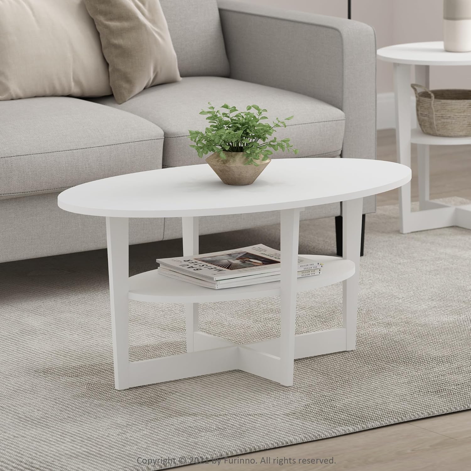 81eduQ9drNL._AC_SL1500_.jpg Furinno Jaya Oval Coffee Table, 35.43 (W) x 16.49 (H) x 19.69 (D) inches, White - Image 3