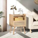 Lerliuo Rattan Nightstand, Boho Side Table with Drawer Open Shelf, Cane Accent Bedside End Table with Solid Wood Legs for Bedroom, Dorm and Small Spaces (Natural) - Image 3