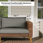 WiberWi Outdoor Couch, All Weather Patio Sofa with Acacia Wood Legs, PE Wicker Outdoor Furniture Deep Seating, Rattan Loveseat for Garden, Backyard, Balcony and Porch, Grey - Image 7