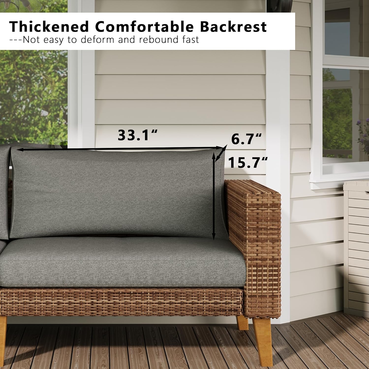 81ffCux7iL._AC_SL1500_.jpg WiberWi Outdoor Couch, All Weather Patio Sofa with Acacia Wood Legs, PE Wicker Outdoor Furniture Deep Seating, Rattan Loveseat for Garden, Backyard, Balcony and Porch, Grey - Image 7