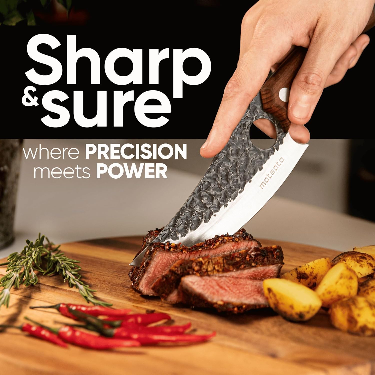 81gWI7LhuvL._AC_SL1500_.jpg Matsato Chef Knife - Perfect Kitchen Knive for Cooking, Chopping. Japanese Steel Knife for Home, BBQ. For Balance & Control, 6.3 Inch - Image 4