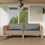 WiberWi Outdoor Couch, All Weather Patio Sofa with Acacia Wood Legs, PE Wicker Outdoor Furniture Deep Seating, Rattan Loveseat for Garden, Backyard, Balcony and Porch, Grey - Image 9