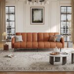 Fadware Faux Leather Couch, Convertible Futon Sofa Bed with Adjustable Backrest, Mid Century Leather Sofa Loveseat with Side Pockets& Metal Leg, Modern Leather Sleeper Sofa for Living Room Bedroom - Image 8