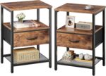 Huuger Nightstand Set of 2, Night Stand with Fabric Drawer, Mesh Shelf, Side Table with Storage, Fabric Drawer Dresser, Open Shelf, Metal Frame, Bedroom, Rustic Brown - Image 2