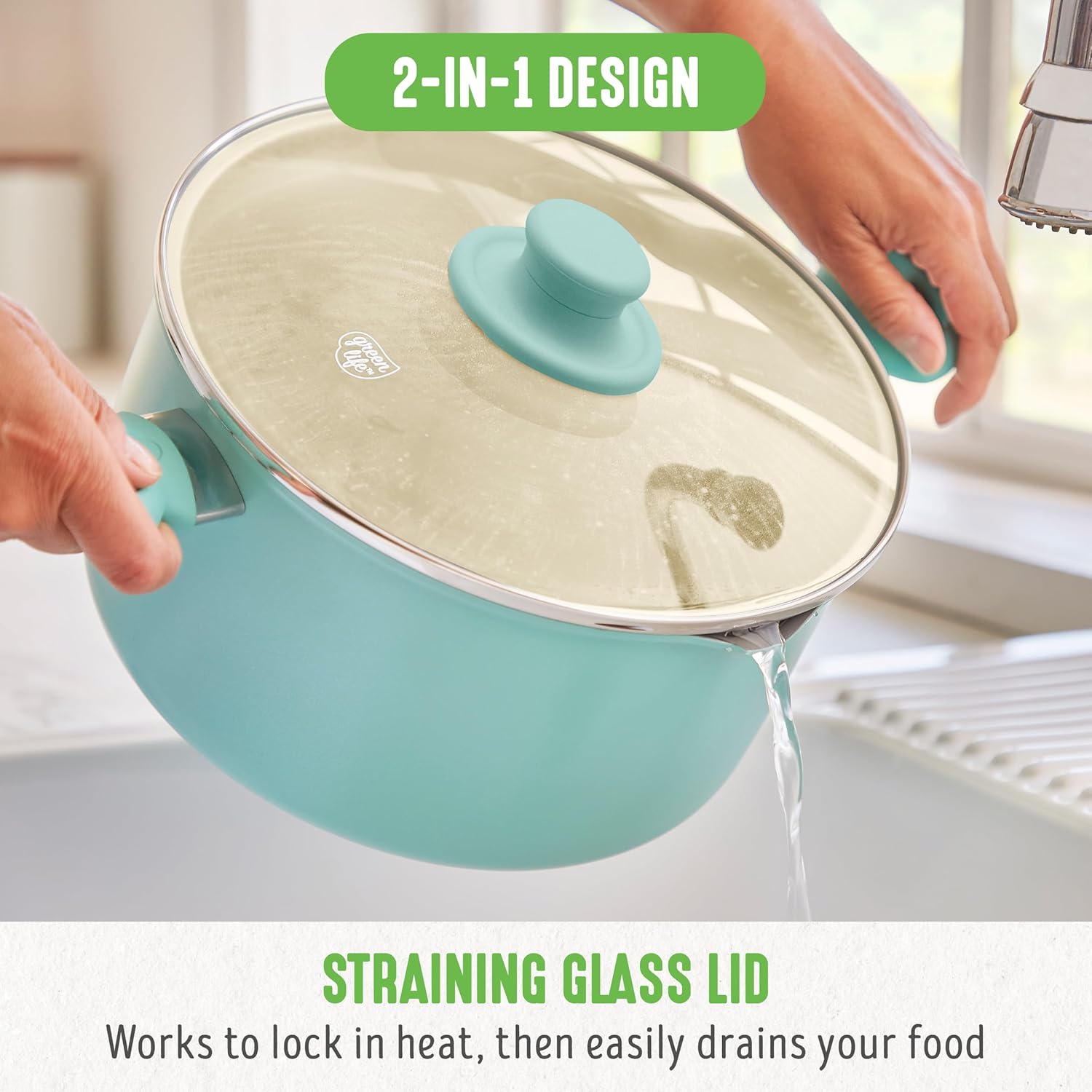 81hCmWdxYyL._AC_SL1500_.jpg GreenLife 6QT Nonstick Stockpot with Straining Lid, Soft Grip, PFAS-Free Ceramic, Pour Spout, Multipurpose Cooking Pot, Sauces & Soups, Milk Pan, Stay-Cool Handles, Dishwasher & Oven Safe, Turquoise - Image 8