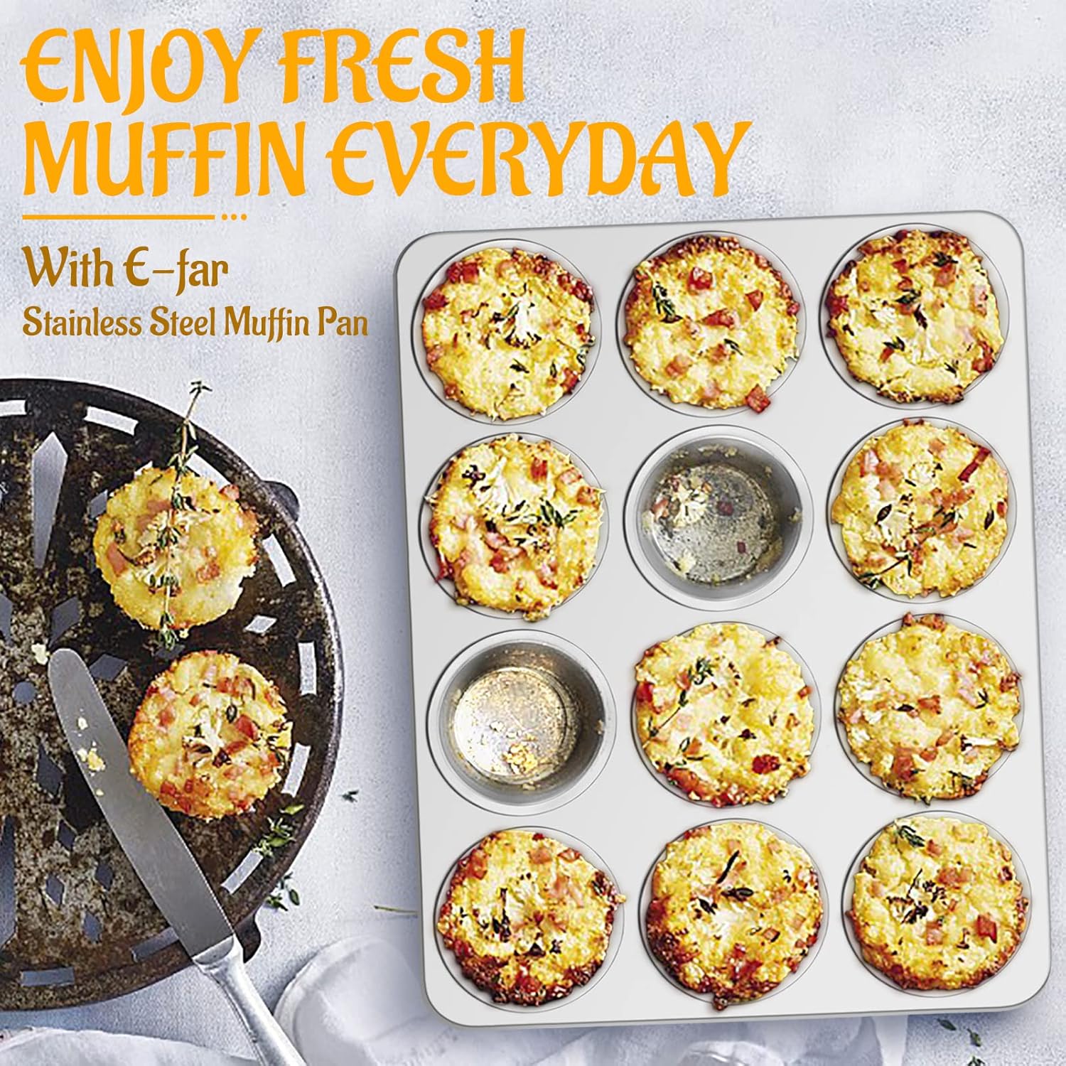 81hX522BwqL._AC_SL1500_.jpg E-far Muffin Pan 12-Cup, Set of 2, Stainless Steel Cupcake Pan Metal Muffin Baking Tins for Oven, Regular Size & Easy Clean, Non-toxic & Dishwasher Safe - Image 8