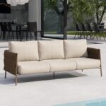 EAST OAK Life Chatter Outdoor Patio Furniture | Outdoor Sofa 3 Seats with Waterproof Thick Cushions | Deep Seating Modern Patio Sofa for Garden, Porch, Balcony & Backyard | Chestnut & Apricot - Image 2