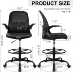 Primy Drafting Chair Tall Office Chair with Flip-up Armrests Executive Ergonomic Computer Standing Desk Chair with Lumbar Support and Adjustable Footrest Ring (Black) - Image 4