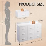 WLIVE White TV Stand for 45, 50, 55 inch TV, Entertainment Center with LED Lights & Charging Station, TV Media Console Table with 9 Fabric Drawers and Open Shelves for Living Room, Hallway, Wood Top - Image 4