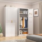 Armoire Wardrobe Closet with Doors, 71'' Wardrobe Cabinet with Hanging Rod, Metal Closet with 2 Adjustable Shelves for Bedroom School, Employee, Gym, Armarios De Ropa para Dormitorio, White - Image 2