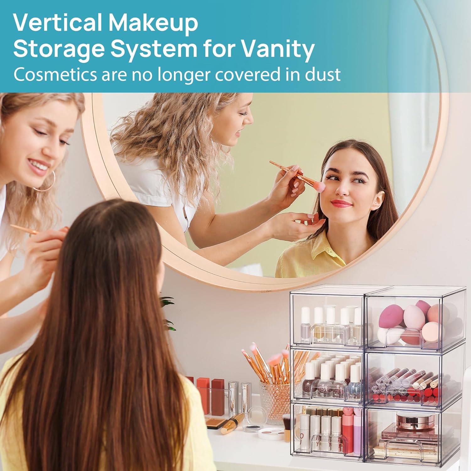 81lTgLFrPqL._AC_SL1500_.jpg Vtopmart 4 Pack Small Clear Stackable Storage Drawers,Acrylic Bathroom Makeup Organizer,Plastic Storage Bins For Vanity, Undersink, Kitchen Cabinets, Pantry, Home Organization - Image 6