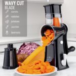Zulay Kitchen Rotary Cheese Grater 5 Blade Cheese Shredder - Manual Hand Crank Cheese Grater With Reinforced Suction & 5 Interchangeable Drums - Easy to Use, Vegetable Chopper Round Mandoline Slicer - Image 5