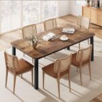 GarveeHome Industrial Dining Table for 6-8 People, 78.7 in Long Kitchen Table with Sturdy Metal Frame & Rustic Brown Finish - Seats 6 Rectangular Counter for Dinner, Easy to Install(Only Table) - Image 2