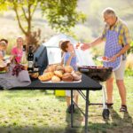 Folding Table 4 Foot Portable Folding Tables Heavy Duty Fold-in-Half Utility Table Small Indoor Outdoor Folding Square Card Table w/Handle for Picnic, Party, Camping (Black) - Image 3