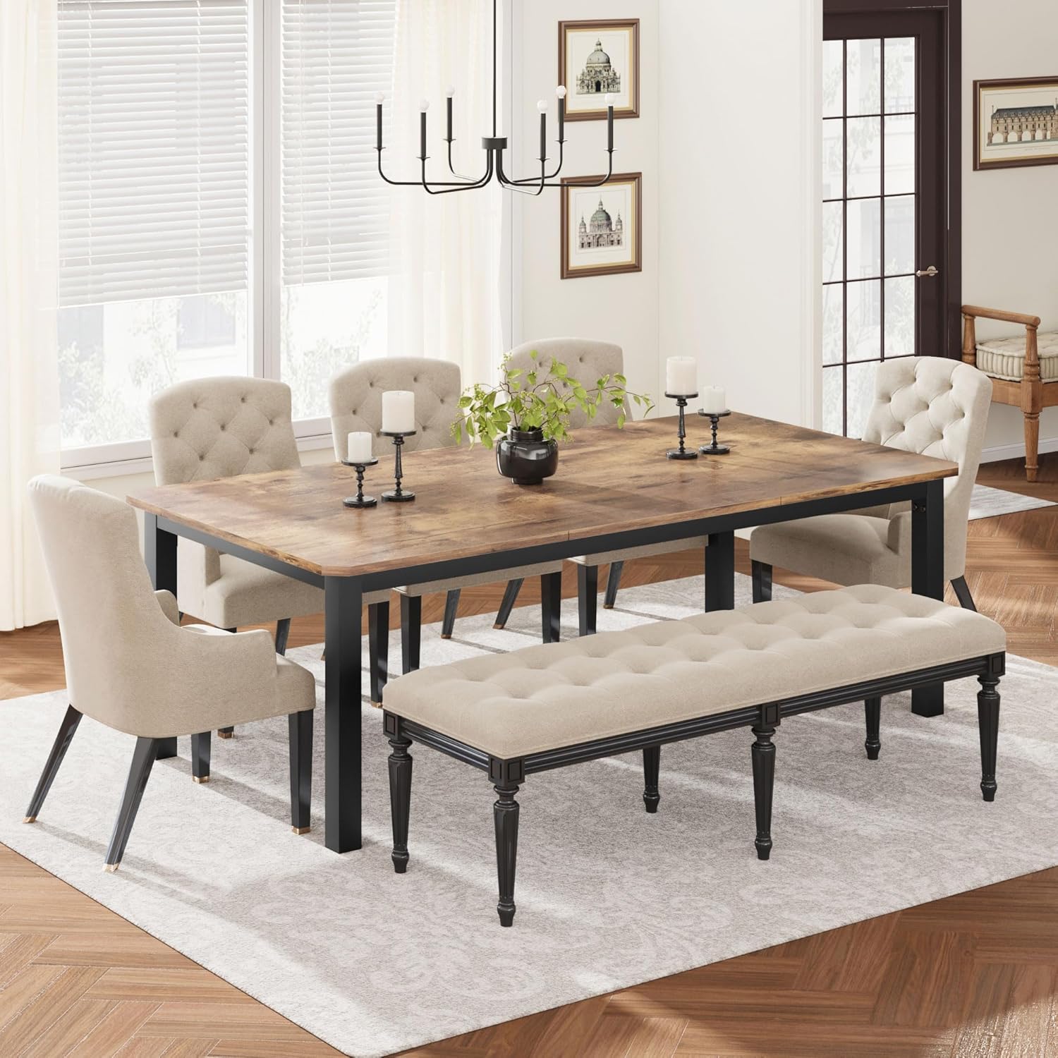 81qifik1XXL._AC_SL1500_.jpg GarveeHome Industrial Dining Table for 6-8 People, 78.7 in Long Kitchen Table with Sturdy Metal Frame & Rustic Brown Finish - Seats 6 Rectangular Counter for Dinner, Easy to Install(Only Table) - Image 5