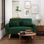 Shintenchi Small Modern Loveseat Couch Sofa, Mid Century Fabric Upholstered 2-Seat Sofa Couch Love Seats Furniture for Small Space,Living Room,Studio,Apartment with 2 Pillows,Green - Image 2