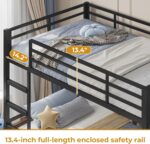 ADORNEVE Low Bunk Bed Twin Over Twin with Storage Bookshelves, 2 Drawers & Power Outlet, LED Metal Floor Bunk with Full-Length Guardrail & Metal Slats, No Box Spring Needed, for Kids, Black - Image 9