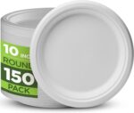 100% Compostable Paper Plates 150 Pack, 10 Inch Heavy Duty Biodegradable Microwavable Disposable White Dinner Plates, Made of Eco-Friendly, Natural Sugarcane Bagasse - Image 2