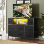 WLIVE Black TV Stand for 45, 50, 55 inch TV, Entertainment Center with LED Lights & Charging Station, TV Media Console Table with 8 Fabric Drawers and Open Shelves for Living Room, Hallway, Wood Top - Image 3