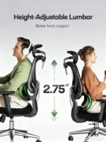 Marsail Ergonomic Office Chair with Adjustable Lumbar Support & 2D Headrest, Breathable Mesh Desk Chair with Adjustable Arms, Swivel Rolling Task Chair for Home Office, Black - Image 8