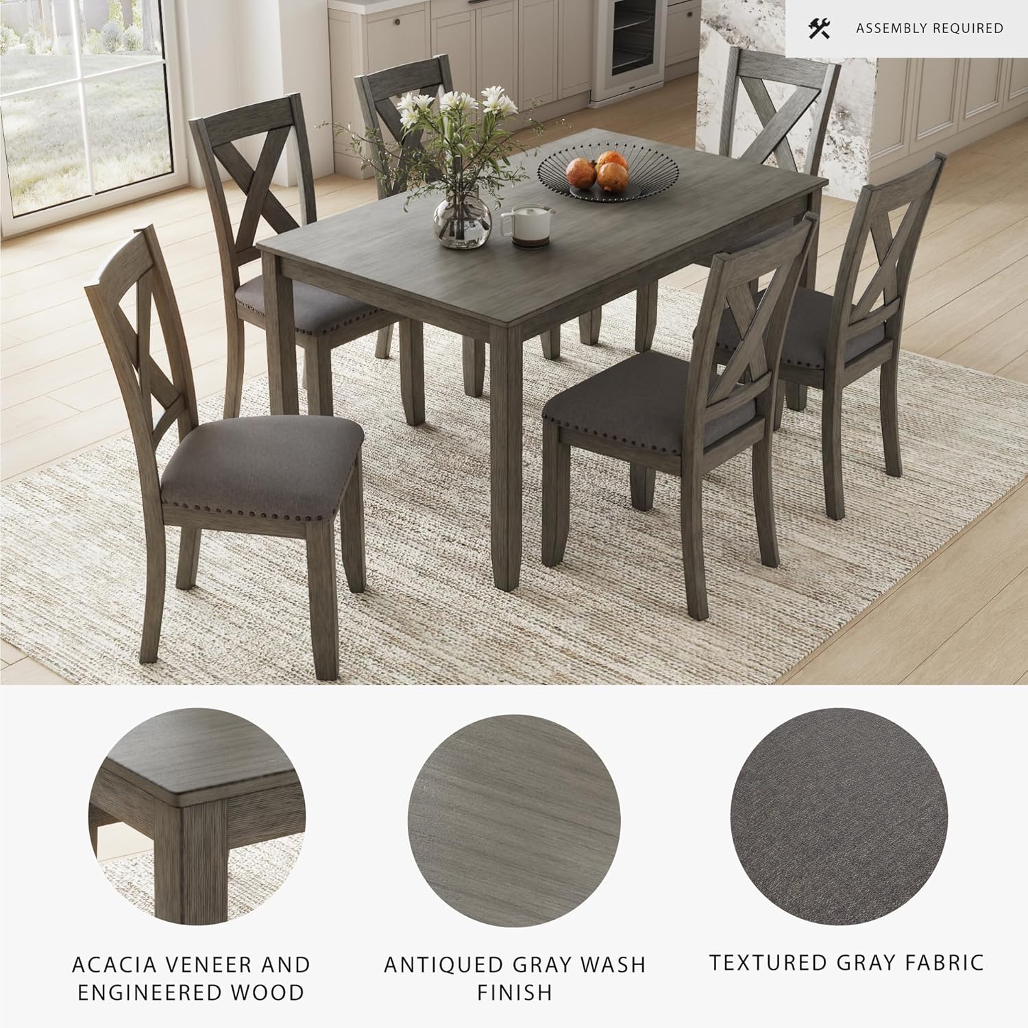 81ujBa6wbDL._AC_SL1500_.jpg Signature Design by Ashley Caitbrook Rustic 7 Piece Dining Set, Include Table and 6 Chairs, Gray - Image 4