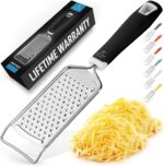 Zulay Kitchen Professional Cheese Grater Stainless Steel - Durable Rust-Proof Metal Lemon Zester Grater With Handle - Flat Handheld Grater For Cheese, Chocolate, Spices, And More - Black - Image 2