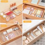SMARTAKE 13-Piece Drawer Organizers with Non-Slip Silicone Pads, 5-Size Desk Bathroom Drawer Organizer Trays Storage Tray for Makeup, Jewelries, Utensils in Bedroom Dresser, Office and Kitchen, Clear - Image 7