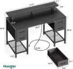 Huuger 47 inch Computer Desk with 4 Drawers, Gaming Desk with LED Lights & Power Outlets, Home Office Desk with Large Storage Space for Bedroom, Work from Home, Black - Image 3