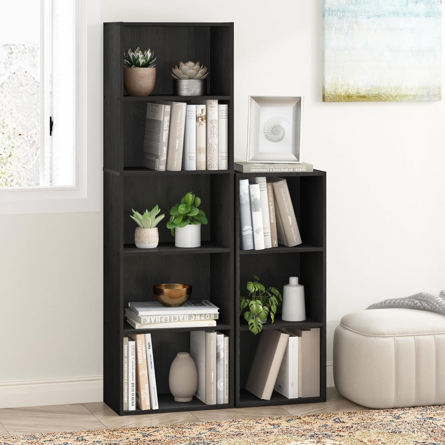 81wejr5VqOL._AC_SL1500_.jpg Furinno LUDER Book Shelf, 5-Tier Bookshelf, Bookcase, 9.4" x 15.8" x 52", for Living Room, Bedroom, Home Office, Blackwood - Image 3