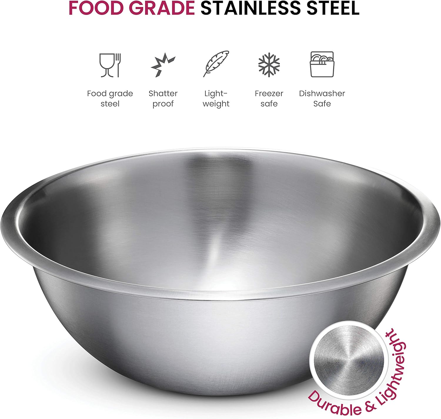 81yQni5invL._AC_SL1500_.jpg FineDine Stainless Steel Mixing Bowls Set, Dishwasher Safe, Up To 8 Quart Metal Mixing Bowls For Kitchen, Nesting, Large, Small, Big Food Prep, Cooking, Baking - Image 4