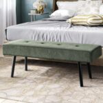 Entryway Bench - Green Bench for Bedroom, Modern Ottoman End of Bed, Corduroy Padded Benches for Living Room, Foyer, Mudroom, Hallway - 39" L x 14" W x 17" H - Image 2