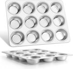 E-far Muffin Pan 12-Cup, Set of 2, Stainless Steel Cupcake Pan Metal Muffin Baking Tins for Oven, Regular Size & Easy Clean, Non-toxic & Dishwasher Safe - Image 2
