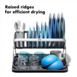 OXO Good Grips Aluminum Fold Flat Dish Drying Rack, 2-Tier, with Drainboard, for Kitchen Counter, Collapsible - Image 5