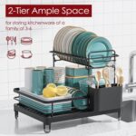 Dish Drying Rack - X-Large Stainless Steel Dish Rack for Kitchen Counter, 2-Tier Kitchen Organizers and Storage for Dishes, Bowls, Cutlery, Black - Image 3