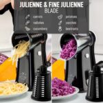 Zulay Kitchen Rotary Cheese Grater 5 Blade Cheese Shredder - Manual Hand Crank Cheese Grater With Reinforced Suction & 5 Interchangeable Drums - Easy to Use, Vegetable Chopper Round Mandoline Slicer - Image 7
