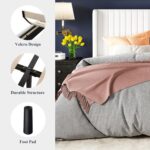 Allewie Full Size Velvet Bed Frame/Vertical Channel Tufted Wingback Headboard/Upholstered Platform Bed/Strong Wooden Slats/No Box Spring Needed/Easy Assembly/White - Image 8